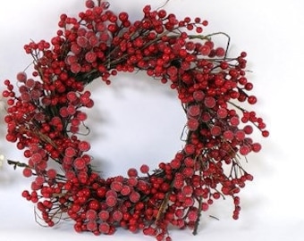 16" Red Berry Wreath/Fall Wreath/Natural Wreath/Outdoor Wreath/Green Outdoor Wreath/Green Leaf/Autumn Wreath/Artificial Fall Wreath