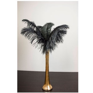 20&quot; Gold Tall Ostrich Feather Centerpiece Kits with Round Eiffel Tower Vase and Black Ostrich Feathers/Flapper/Great Gatsby/Roaring 20