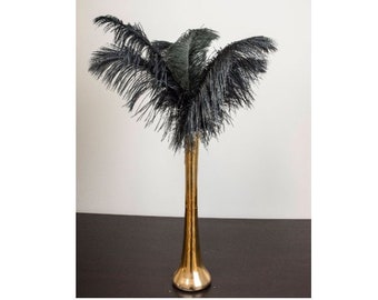 20" Gold Tall Ostrich Feather Centerpiece Kits with Round Eiffel Tower Vase and Black Ostrich Feathers/Flapper/Great Gatsby/Roaring 20