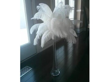 24" Ostrich Feather Centerpiece for Weddings/Birthday/Holiday parties/Great Gatsby/ Roaring 20's/Hollywood Glam Themes 14-16" white feathers