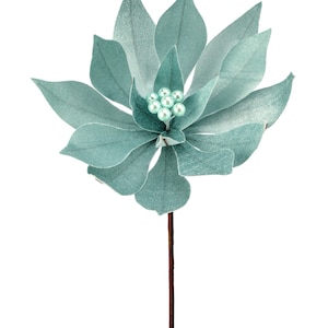 20&quot; Aqua Velvet Pearl Centre Poinsettia Stem/Holiday Decor/Christmas Decorations/Poinsettia Picks/Poinsettia Flowers/Poinsettia Plants