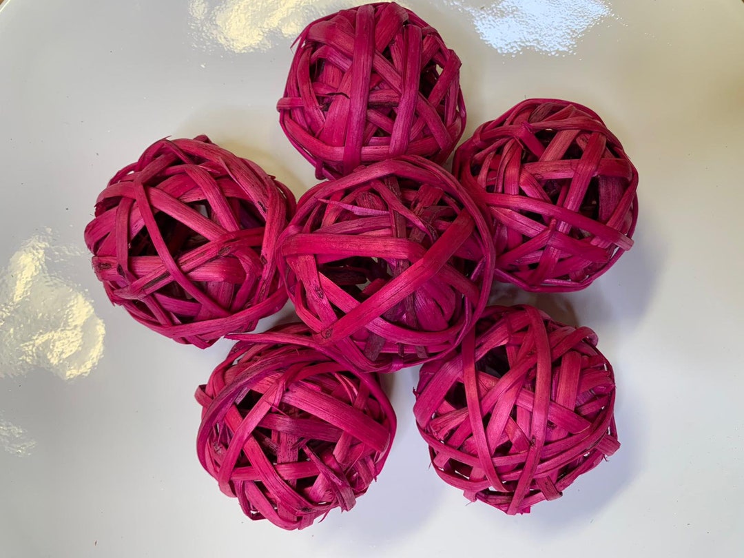 PINK Big Wicker Balls, 6 Decorative Balls, Rustic Decor Ideas, Rustic