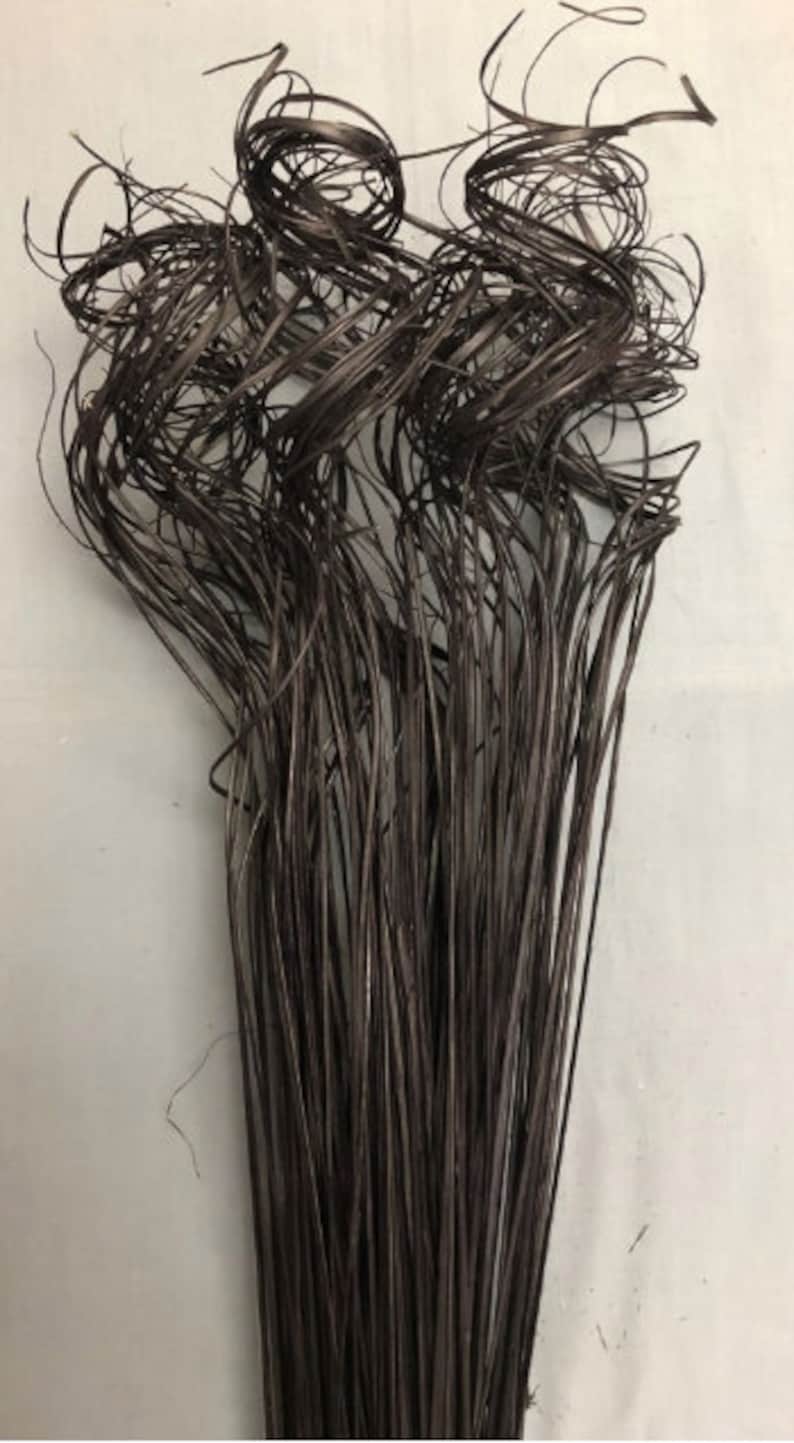 May include: A bunch of black curly willow branches. The branches are long and thin, and they are all twisted and curled. The branches are arranged in a loose bundle.
