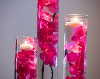 Submersible Phalaenopsis Orchid  Floral Wedding Centerpiece with Floating Candles and Acrylic Crystals Kit