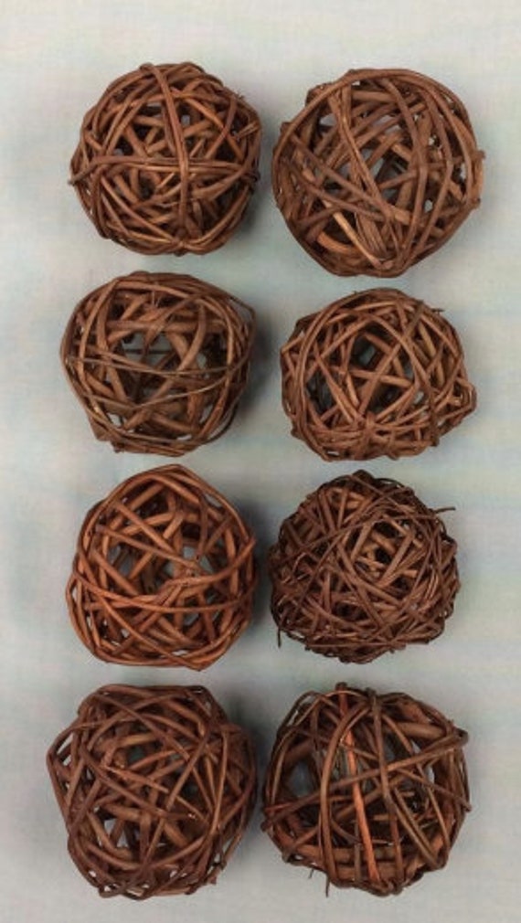 6 bolas de mimbre tejidas de mimbre de 3.5 pulgadas, bolas decorativas,  ramitas, orbes verdes, jarrón, relleno para decoración de mesa (beige y