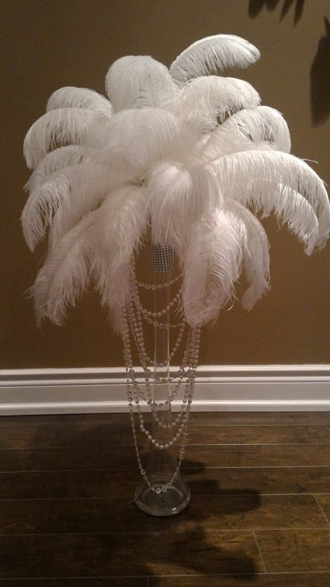 Ostrich Feather Centerpiece With Acrylic and Pearl Garlands Etsy