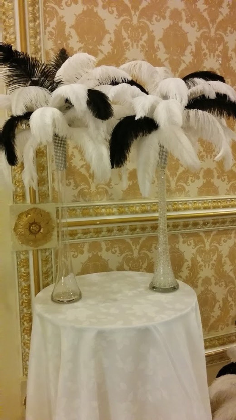 Black and White Ostrich Feather Centerpiece for Etsy
