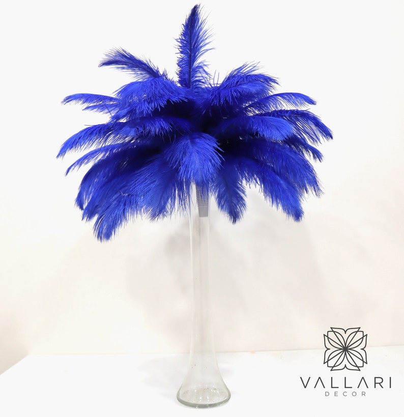 Blue 20 Tall Ostrich Feather Centerpiece Kits With Round Etsy