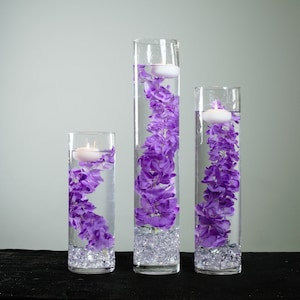 Submersible Purple/White/Green Dendrobium Floral Wedding Centerpiece with Floating Candles and Acrylic Crystals Kit