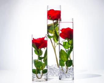 Submersible Red Rose  Floral Wedding Centerpiece with Floating Candles and Acrylic Crystals Kit