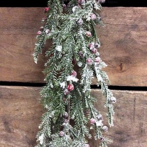 6FT Frosted Cedar and Red Berries Garland/Garland/Winter Garland/Winter Garland/Seasonal Decor/Holiday Decor/Event Decor/