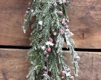 6FT Frosted Cedar and Red Berries Garland/Garland/Winter Garland/Winter Garland/Seasonal Decor/Holiday Decor/Event Decor/