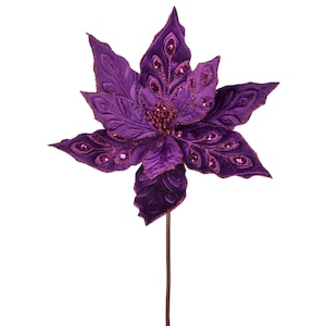 24&quot; Purple Velvet Glitter Edge Poinsettia/Holiday Decor/Christmas Decorations/Poinsettia Flowers/Christmas Season Decor