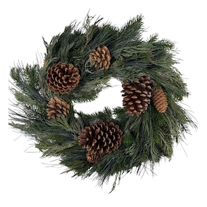 22&quot; Preserved Spruce/Cedar Wreath W/Cone/Holiday/greenery/Green Wreath/Natural Looking Wreath/Outdoor Wreath/Green Outdoor Wreath/Green