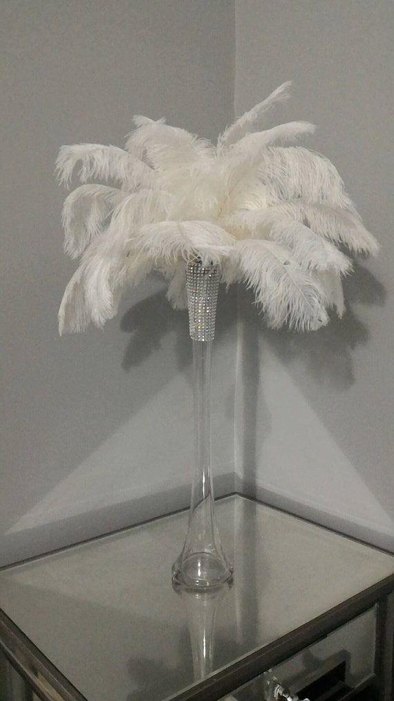 20 Tall Ostrich Feather Centerpiece Kits With Round Eiffel Tower Vase 