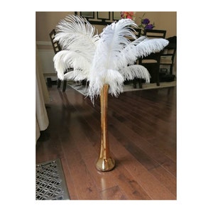 Gold 16" Tall Ostrich Feather Centerpiece Kits with Round Eiffel Tower Vase