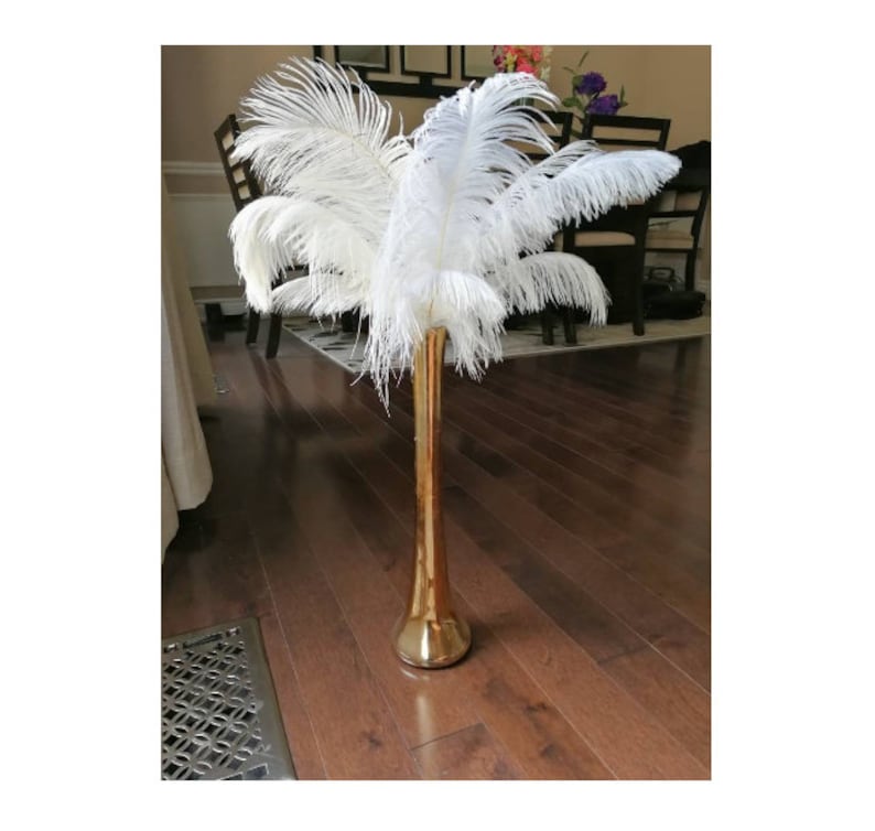 Gold 16 Tall Ostrich Feather Centerpiece Kits with Round Eiffel Tower Vase image 1