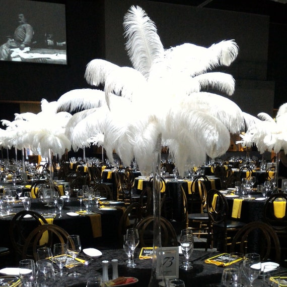 5FT Tall Eiffel Tower Ostrich Feather Centerpiece With White Black