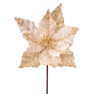 24&quot; Ivory & Gold Velvet Glitter Poinsettia/Holiday Decor/Christmas Decorations/Poinsettia Flowers/Christmas Season Decor
