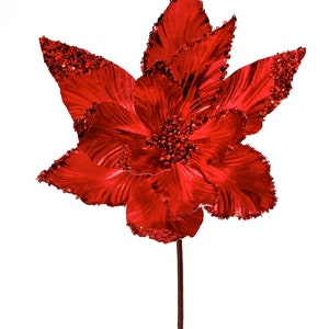 24&quot; Red Metallic & Sequin Edge Poinsettia/Christmas Tree Ornaments/Ornaments/Tree Decorations/Xmas Decor/Xmas Tree Decor/Holiday Season