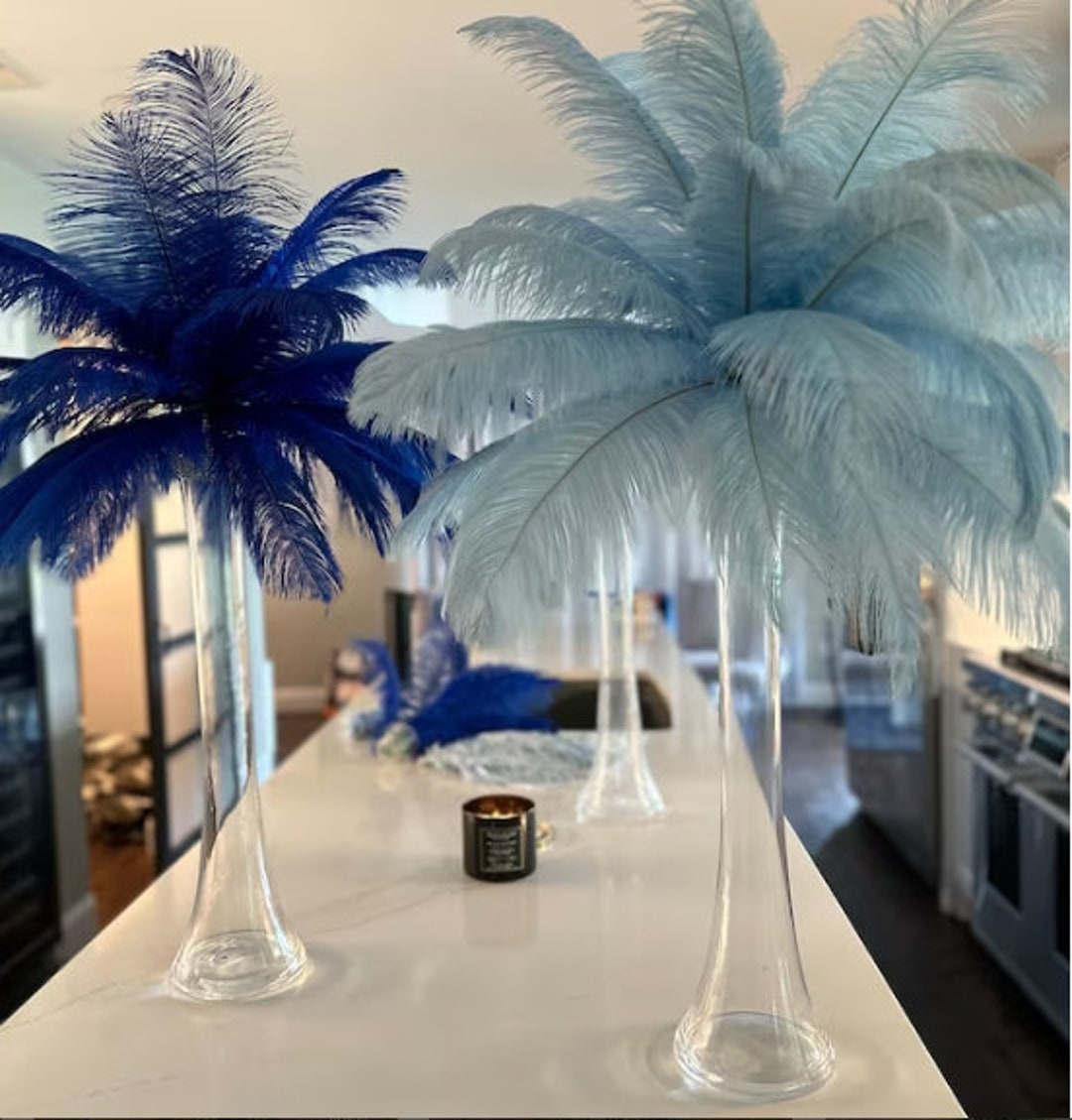 Blue 20 Tall Ostrich Feather Centerpiece Kits With Round Eiffel Tower