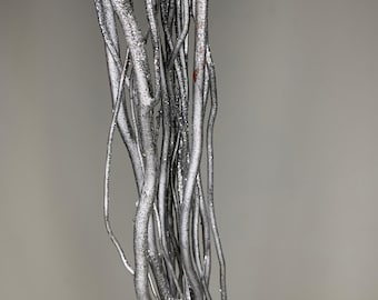 4 FT SPARKLY Silver Willow Natural Branch/Curly Twigs/Branches/Centerpiece decor/ Winter/ Branches/Branches/Glitter Branches/Silver Branches