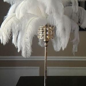 24&quot; Tall Square Gold Crystal Globe Stand Ostrich Feather Centerpiece for Great Gatsby/Wedding/Old Hollywood/Glitz and Glam themes