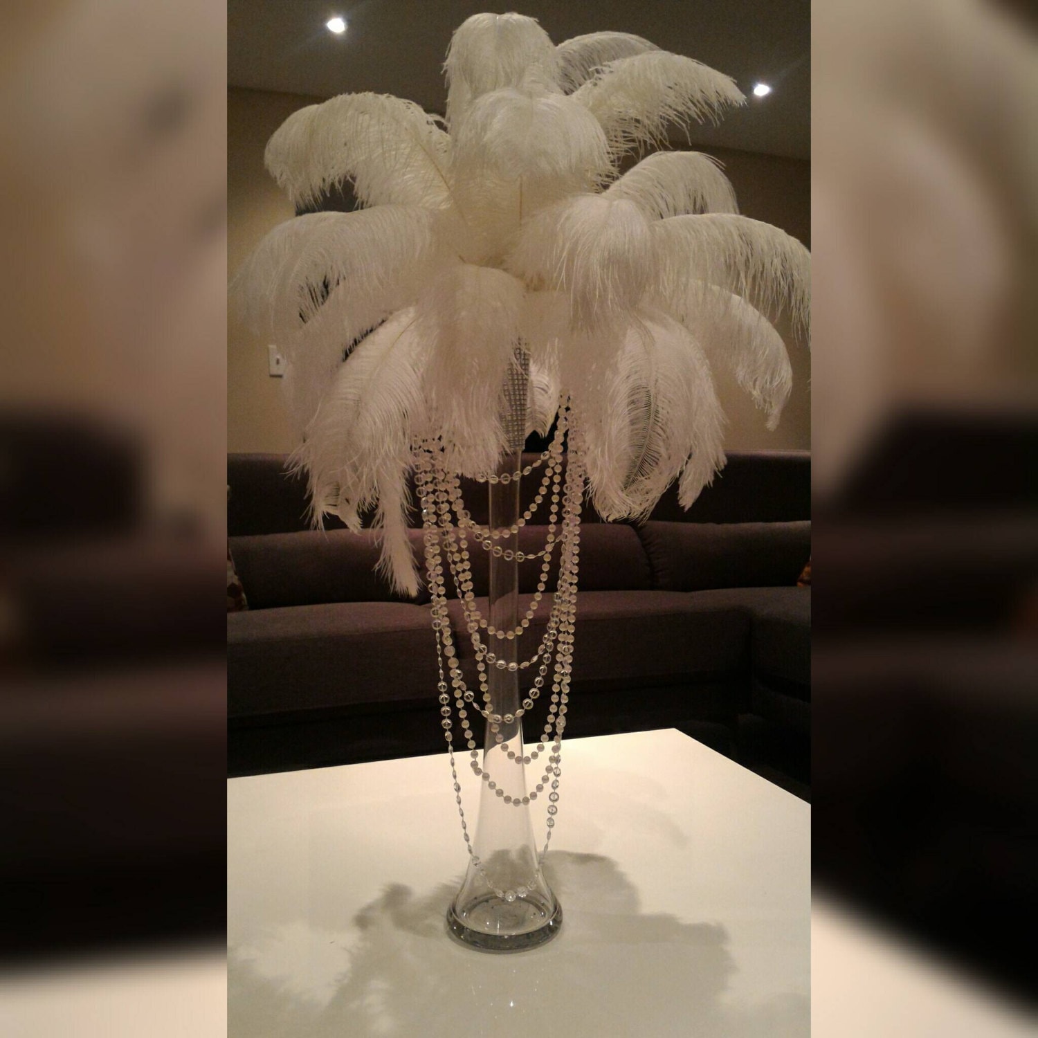 Set Of 12  24-26 White Natural Plume Ostrich Feathers Centerpiece