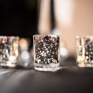 Set of 12 MERCURY GLASS SILVER Speckled Glass Candle Holders Votive Holder Led Candleholder Tea Light Vintage Wedding 2.5 Winter Christmas
