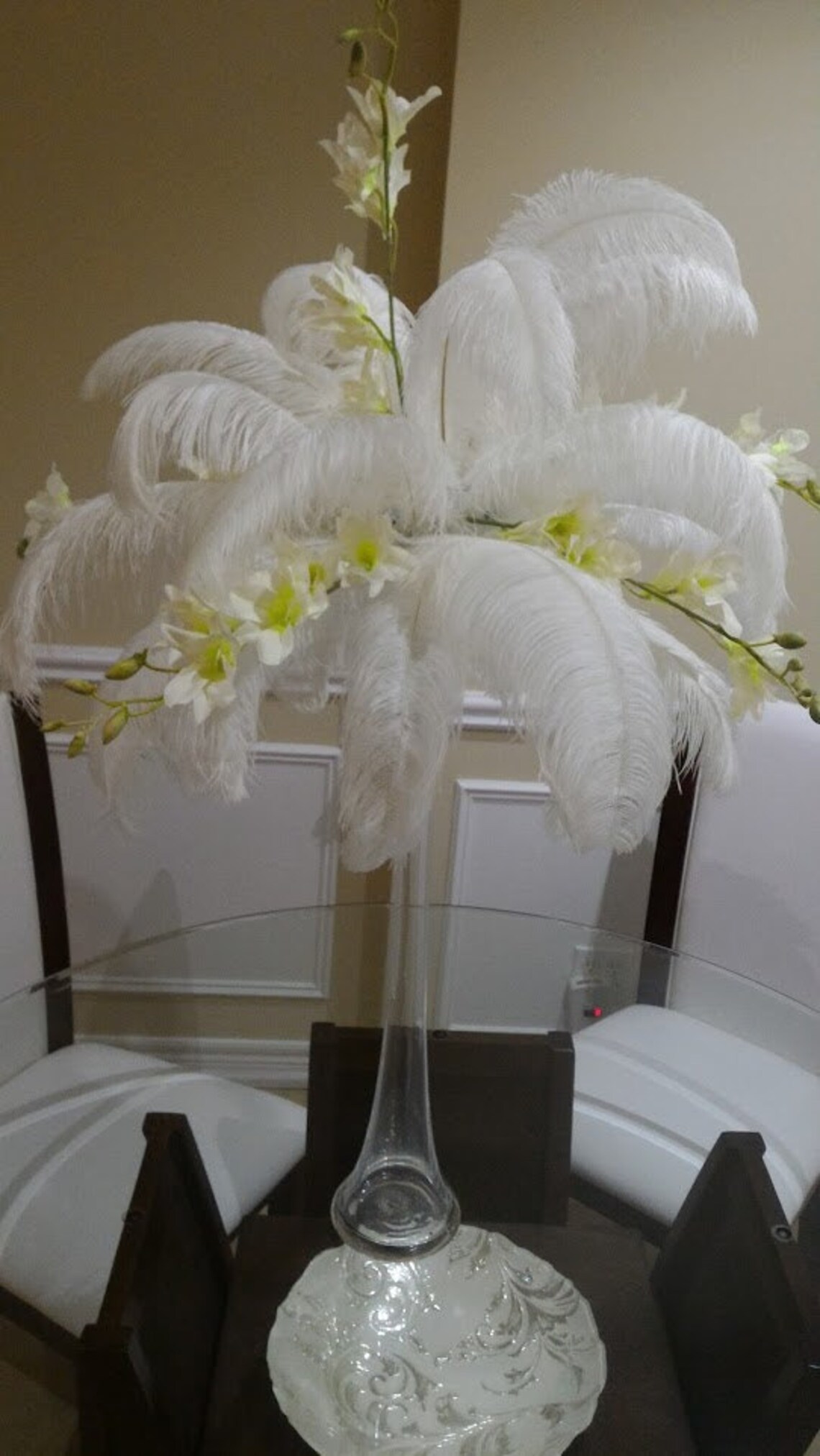 Ostrich Feather Centrepiece on 24 Vase with Floral stems Etsy