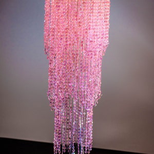 28&quot; Pink Iridescent Bead Chandelier Wedding Centerpiece Acrylic Crystal Diamond cut 3Tier