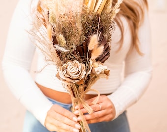 Dried Natural Minar Rose and Pampas Floral Bouquet/25"/Palm Spades/Reed/Dried Pampas/Pampas Bouquet Decor/Boho Pampas/Bouquet/Bunny Tails
