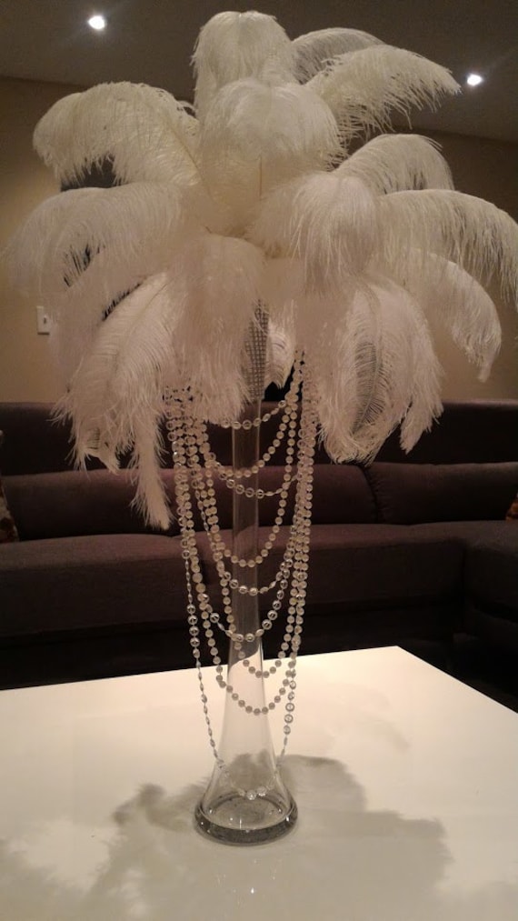 Ostrich Feather Centerpiece With Acrylic and Pearl Garlands for a Vintage  Roaring 20's Look 