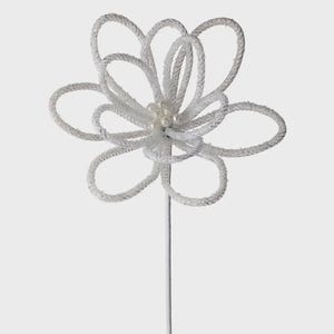 22&quot; White Glitter Loop Poinsettia Stem/Holiday/Christmas/Winter/White/Holiday Decor/Christmas Decorations/Picks/Flowers/Poinsettia