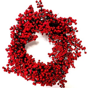 24" Red Berry Wreath/Fall Wreath/Natural Wreath/Outdoor Wreath/Green Outdoor Wreath/Green Leaf/Autumn Wreath/Artificial Fall