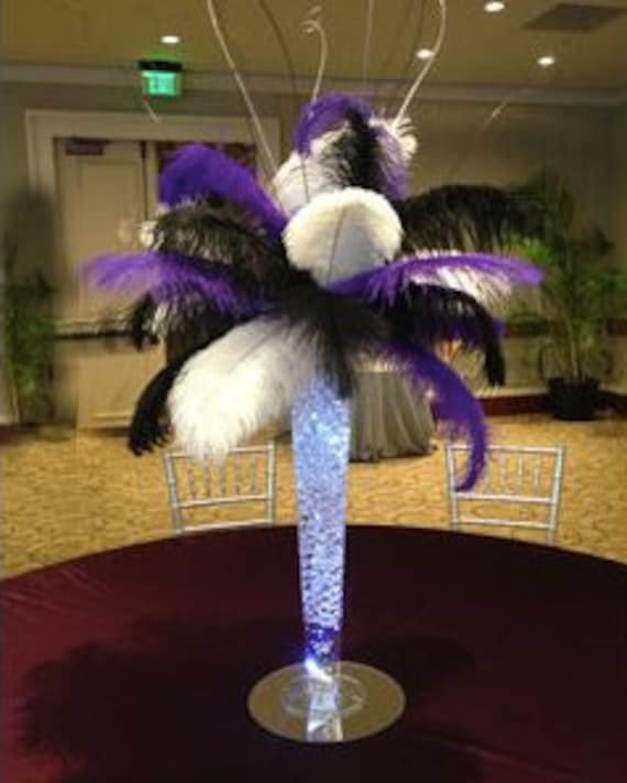 Reversible flute vase ostrich feather centerpiece - RentalCenterpiece