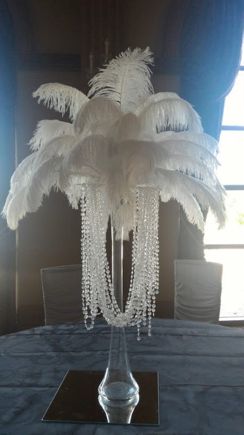 50 Feet of Crystal/Acrylic Garlands White Ostrich Feather Centerpiece for Glam Glitz Bling Hollwood theme image 2