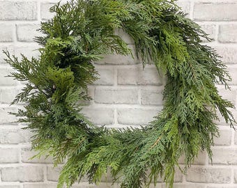 24" Real Touch Cedar Wreath/Green Artificial Wreath/Green Wreath/Natural Looking Wreath/Outdoor Wreath/Green Outdoor Wreath/