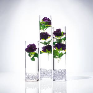 Submersible Deep Purple Rose  Floral Wedding Centerpiece with Floating Candles and Acrylic Crystals Kit