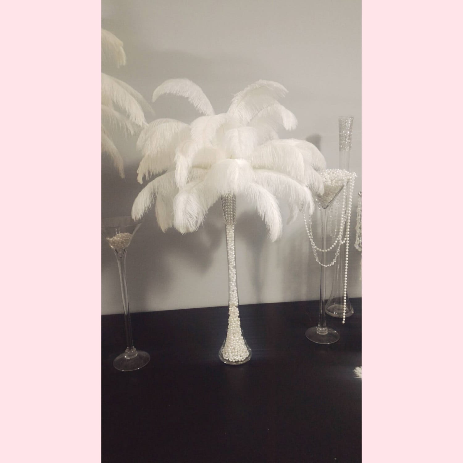 Elegant Feather Centerpiece on White Eiffel Vase