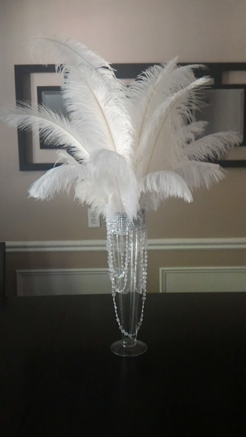 White Ostrich Feather Centerpiece 20 Trumpet Vase/with Etsy
