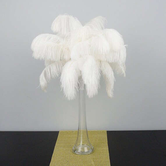 20 Tall Ostrich Feather Centerpiece Kits With Round Eiffel Tower Vase 