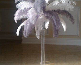 Silver/Gray and White Ostrich Feather Centerpiece