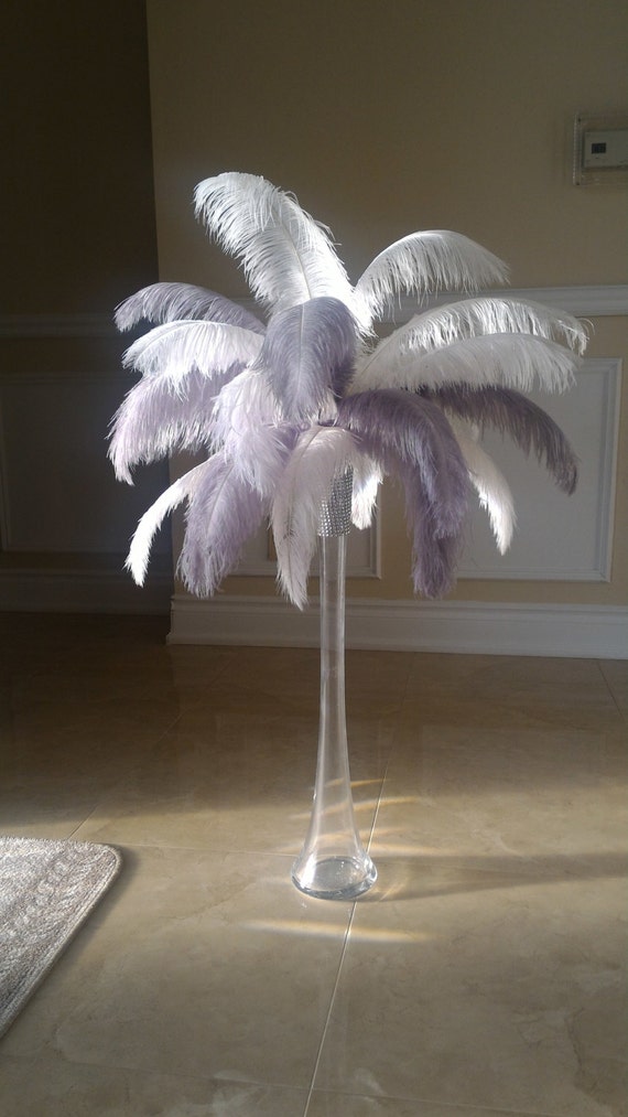 Silver/Gray and White Ostrich Feather Centerpiece
