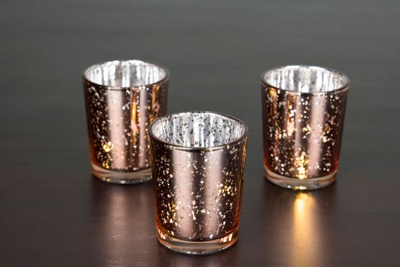 Speckled Fish Votives for Wedding Centerpieces DerBlue Square Mercury Glass Candle Holders Set of 12 Christmas Decorations Rose Gold Garden Tub and Any Theme Events