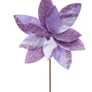 25&quot; Purple Velvet Glitter Edge Poinsettia/Holiday Decor/Christmas Decorations/Poinsettia Flowers/Christmas Season Decor