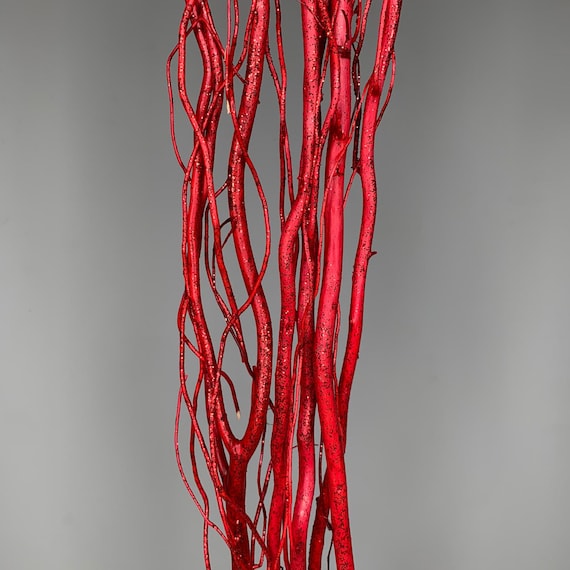 5FT SPARKLY RED Willow Natural Branch/Curly Twigs/Branches/Centerpiece decor/Winter/Decoration Branchs/Branches/Glitter Branch/Silver Branch