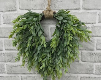 13" Faux Ruscus Heart Wreath Green, Artificial Shaped Greenery, Romantic Wedding Chair Decor, Bridal Shower Backdrop, Valentine Wall Decor