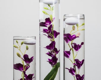 Submersible Purple Star Flowers/Floral Wedding Centerpiece with Floating Candles and Acrylic Crystals Kit