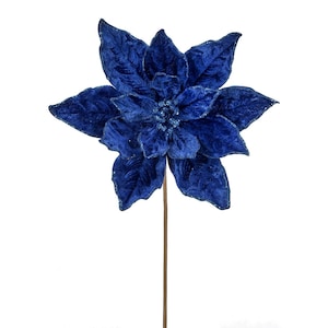 24&quot; Royal Blue Velvet Poinsettia/Holiday Decor/Christmas Decorations/Poinsettia Picks/Poinsettia Flowers/Poinsettia Plants